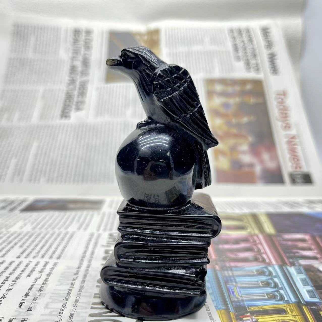 Crow Ghost Book Obsidian Carving