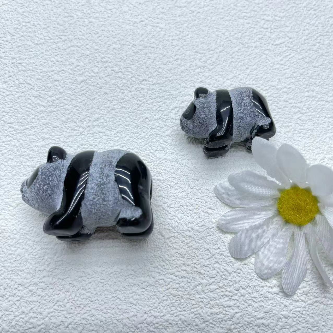 Panda Carving Obsidian,Set of 2,one big and one small