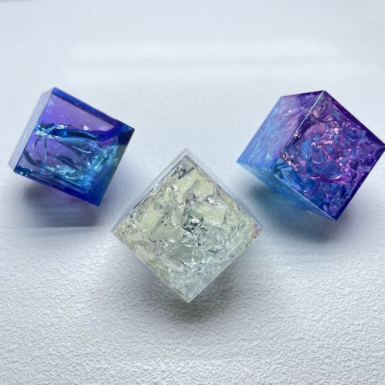 Aura Cube Quartz Red Blue Green Orange white Color, Set of 1