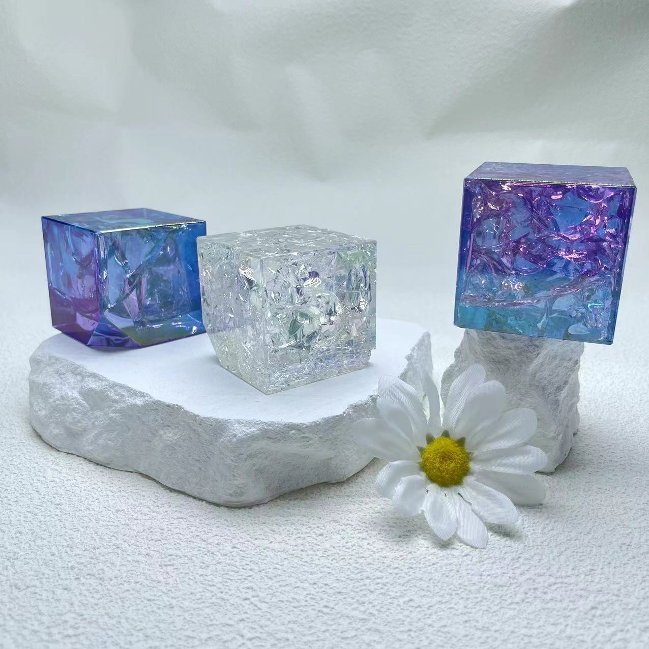 Aura Cube Quartz Red Blue Green Orange white Color, Set of 1