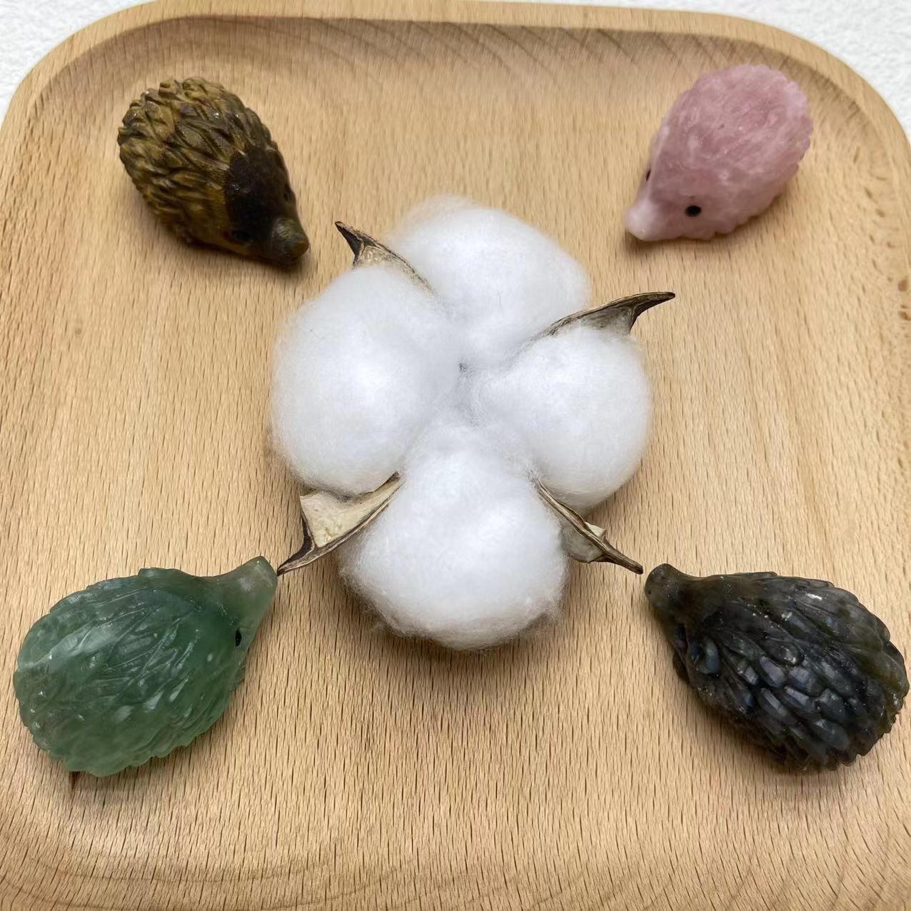 Hedgehog Carving,Labradorite,Green Fluorite,Dream Amethyst,Set of 2