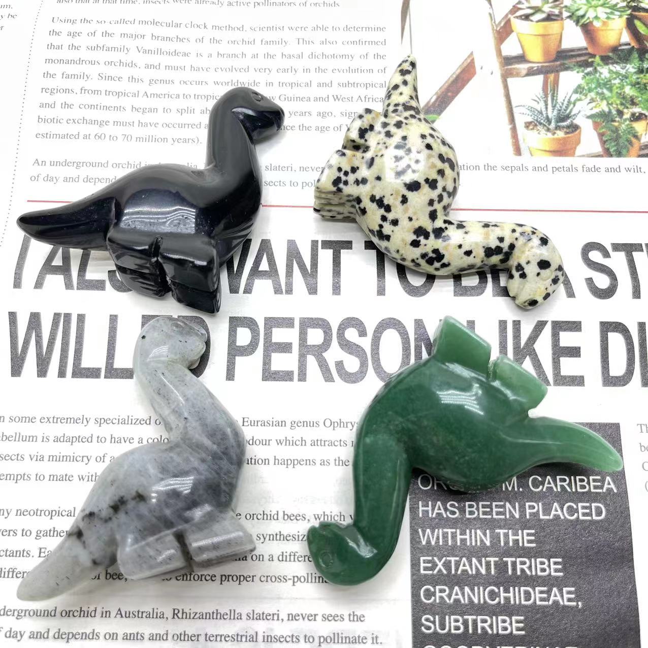 Dinosaur Carving,Green Aventurine,Dalmatian Jasper,Obsidian,Labradorite ,Set of 2