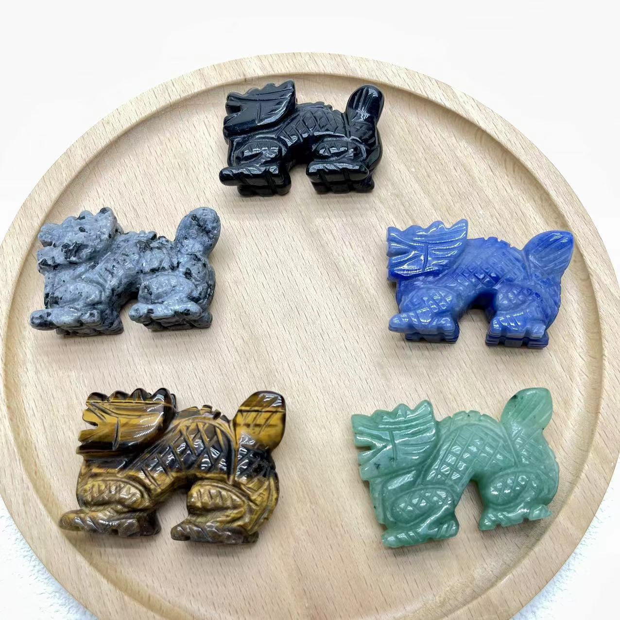 Chinese Dragon Carving,Blue Aventurine,Tiger Eye,Obsidian,Set of 2