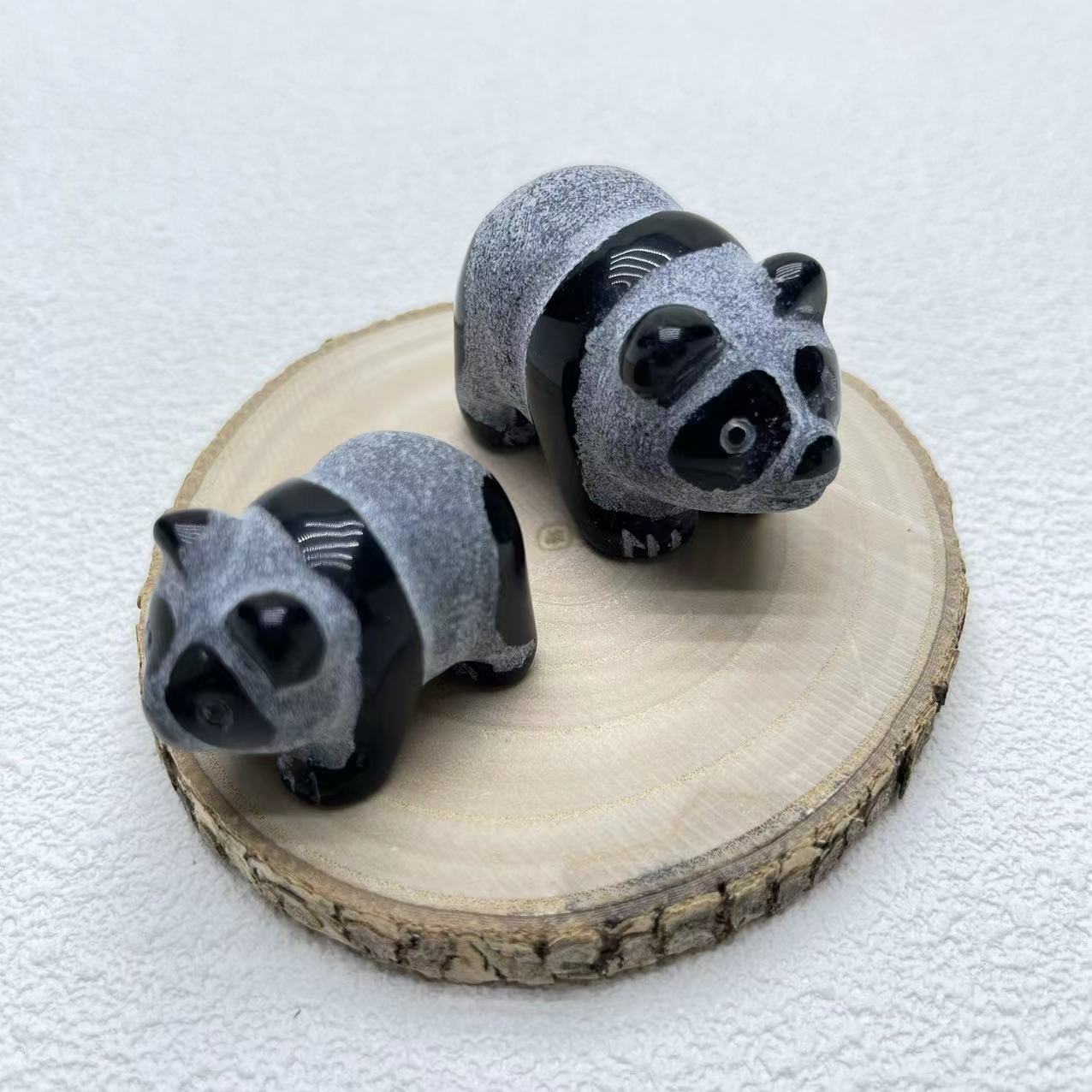 Panda Carving Obsidian,Set of 2,one big and one small