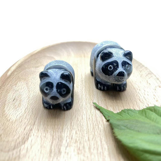 Panda Carving Obsidian,Set of 2,one big and one small