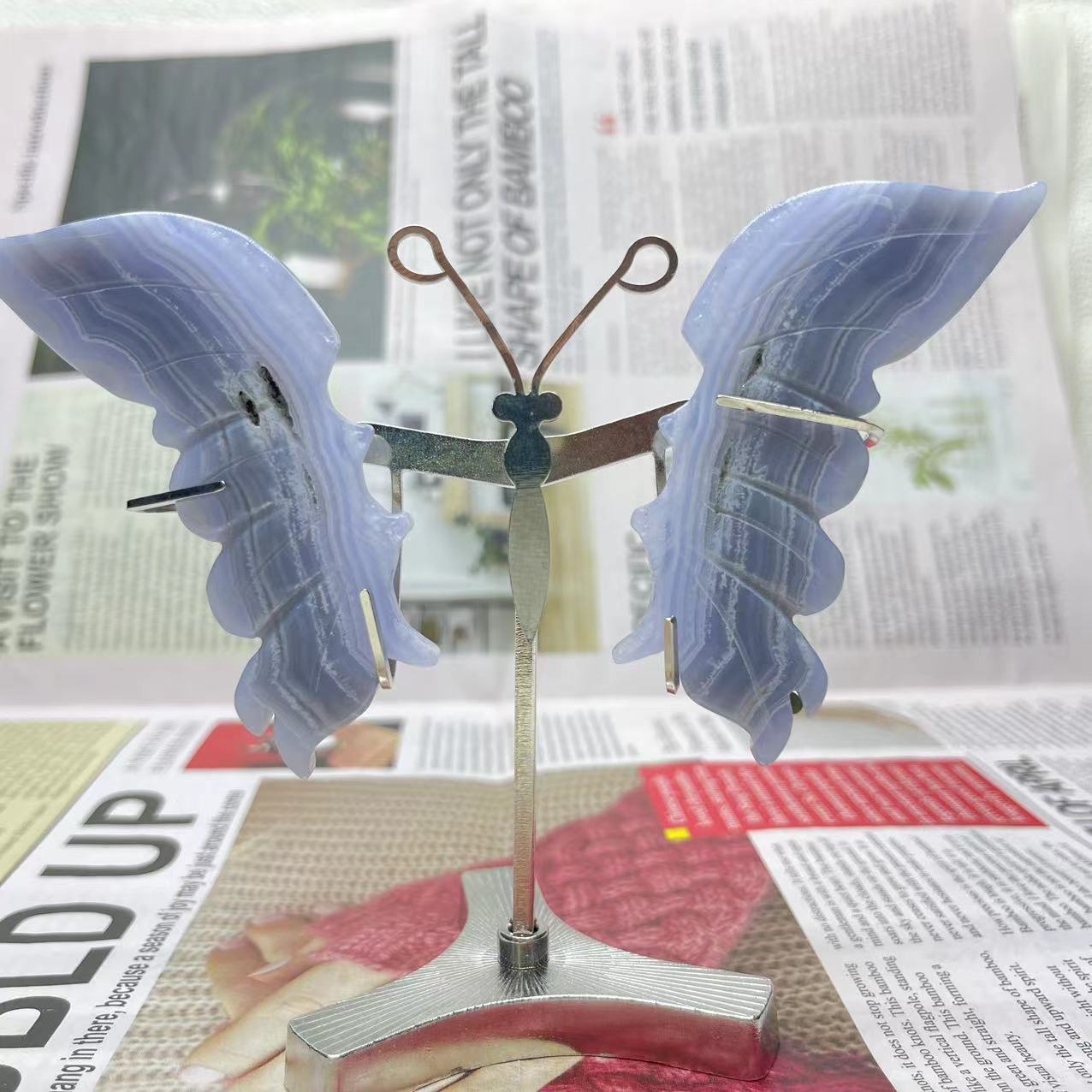 Blue Lace Agate Wings Free Stand