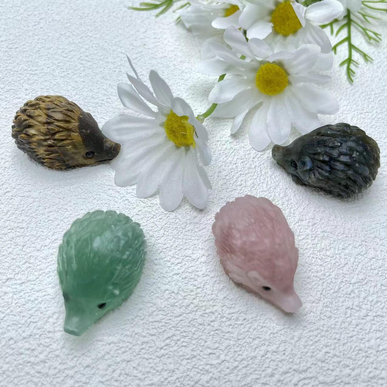 Hedgehog Carving,Labradorite,Green Fluorite,Dream Amethyst,Set of 2