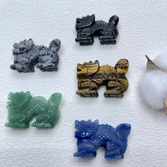 Chinese Dragon Carving,Blue Aventurine,Tiger Eye,Obsidian,Set of 2