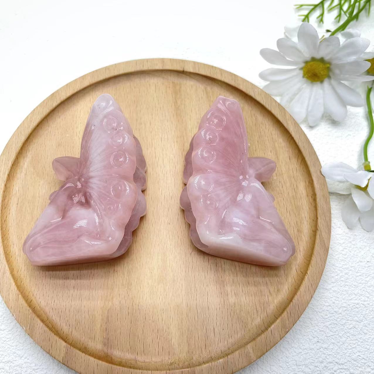 Rose Quartz Fairy crystal carving ,set of 1