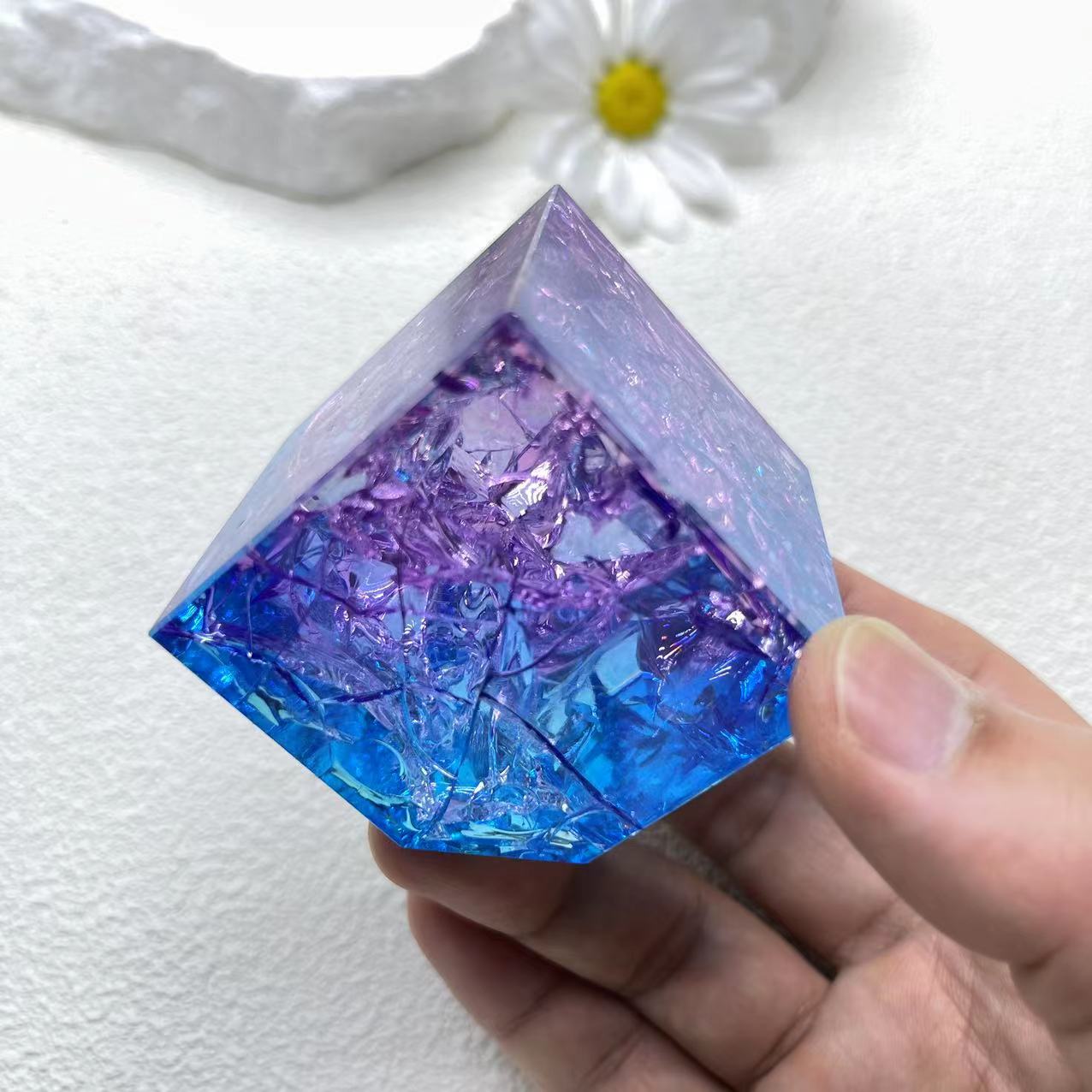 Aura Cube Quartz Red Blue Green Orange white Color, Set of 1