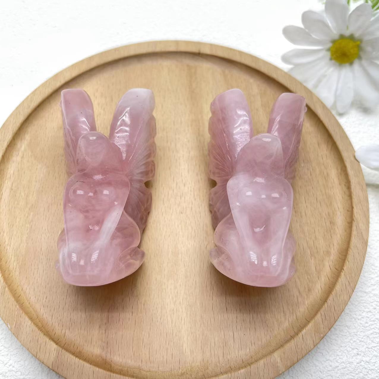 Rose Quartz Fairy crystal carving ,set of 1