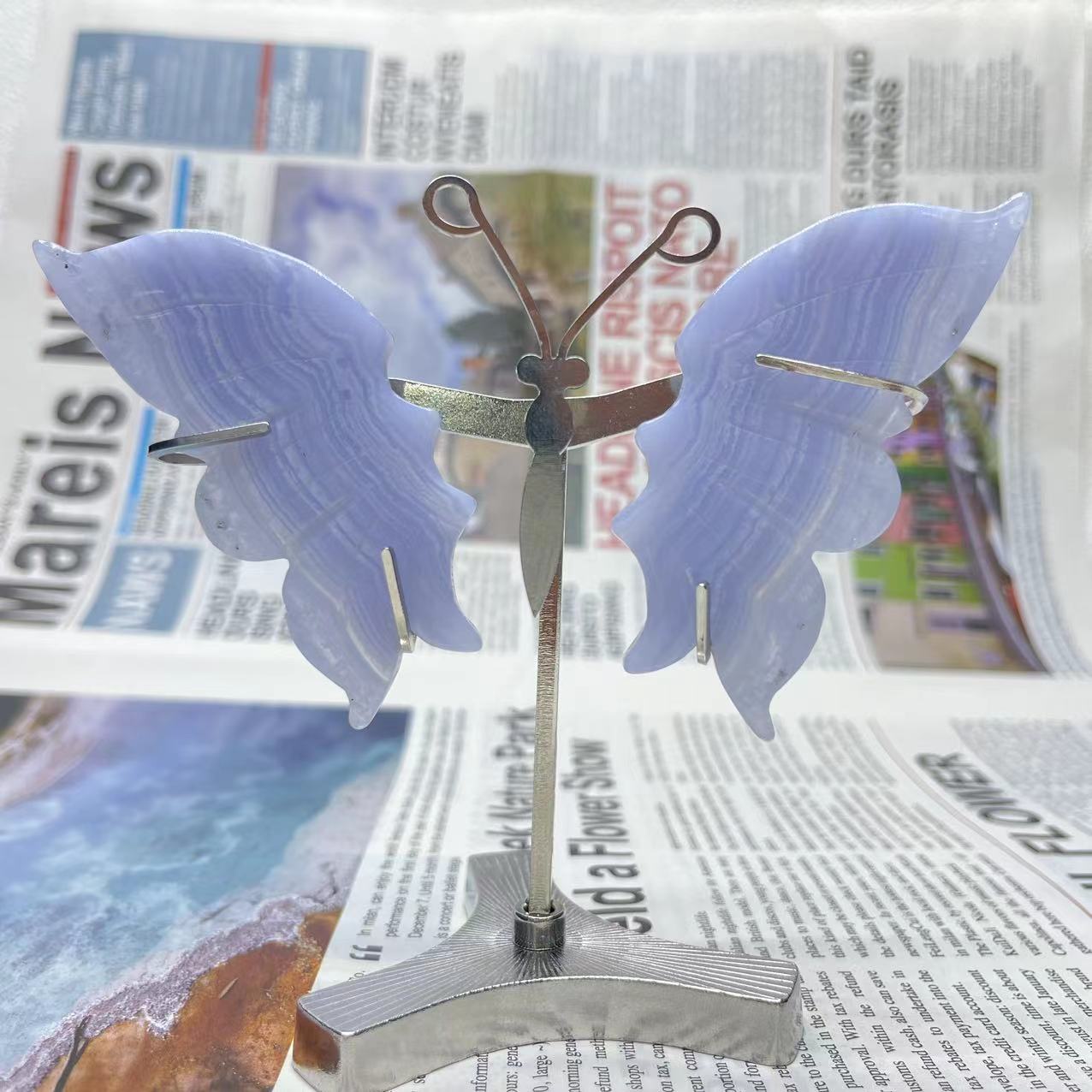 Blue Lace Agate Wings Free Stand