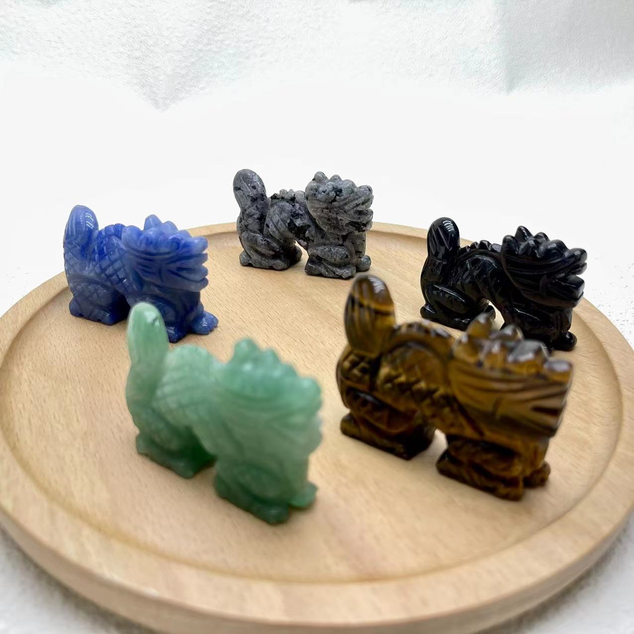 Chinese Dragon Carving,Blue Aventurine,Tiger Eye,Obsidian,Set of 2