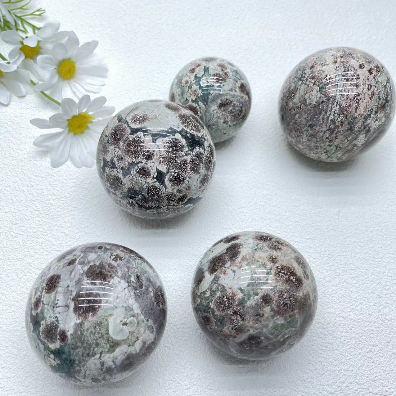 Green Flower Agate Sphere