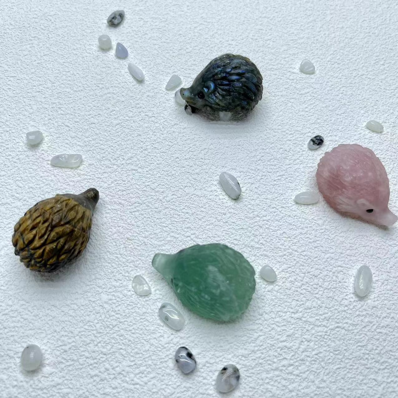 Hedgehog Carving,Labradorite,Green Fluorite,Dream Amethyst,Set of 2