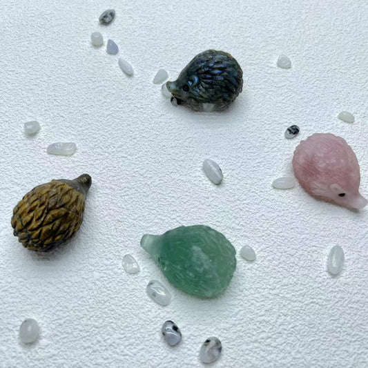 Hedgehog Carving,Labradorite,Green Fluorite,Dream Amethyst,Set of 2