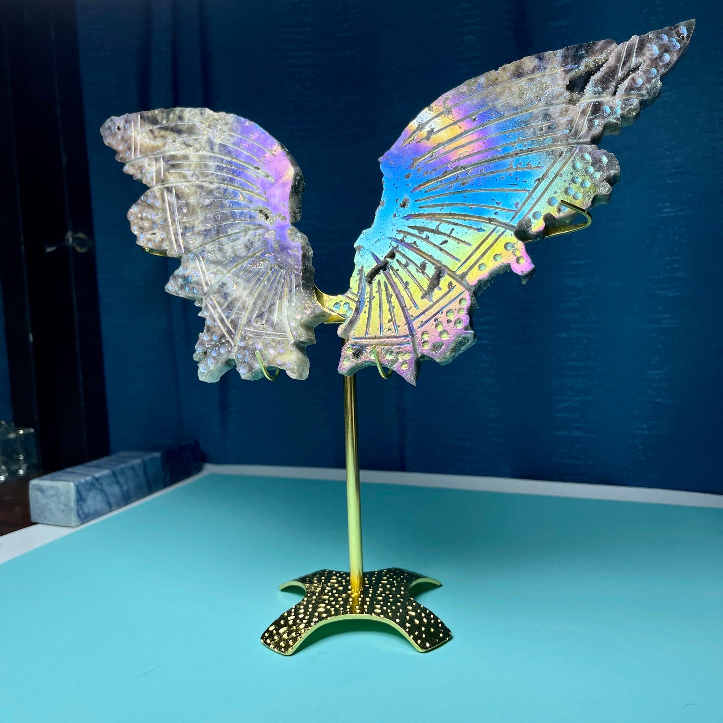 Sphalerite Wing Crystal Carving ,A pair of wing,Free Stand