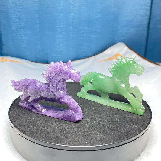 Galloping Horse Healing Crystal Carving, Purple Mica, Green Aventurine,Set of 1