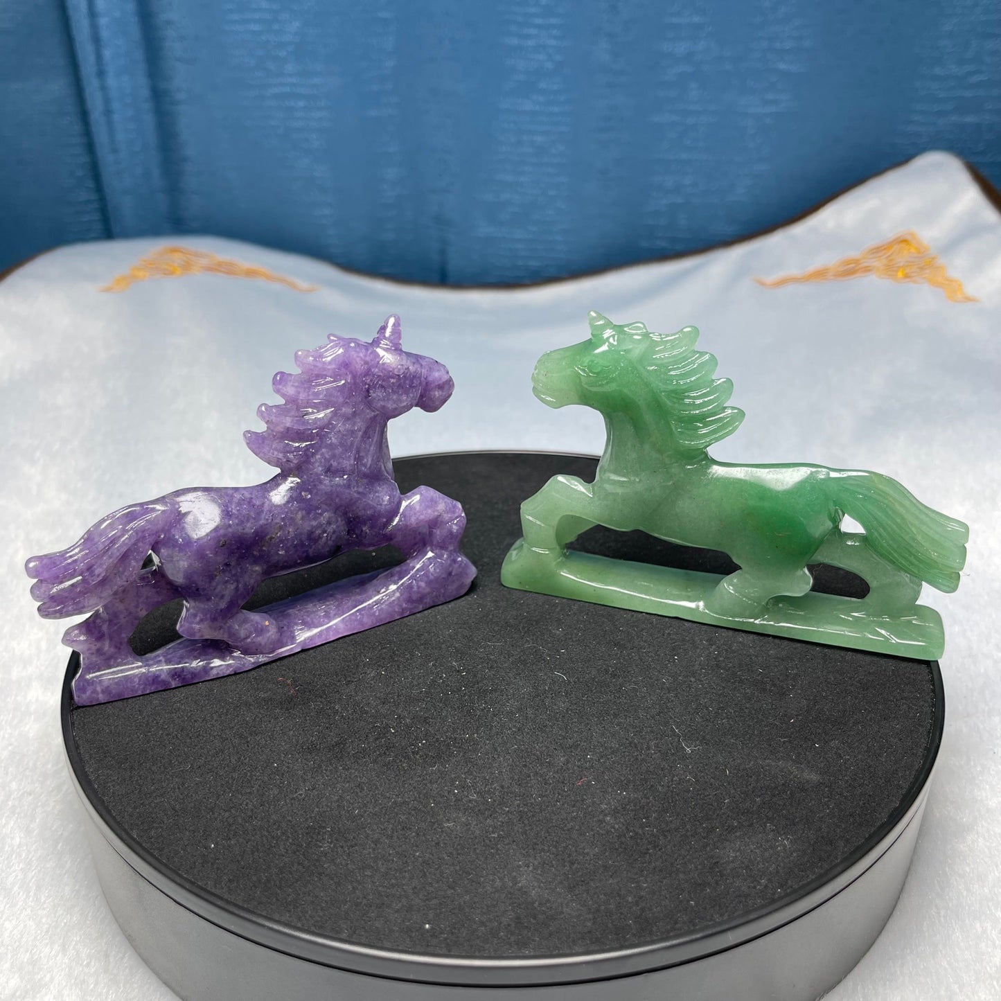 Galloping Horse Healing Crystal Carving, Purple Mica, Green Aventurine,Set of 1